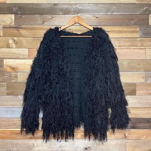 Roly Poly Black Shag Cardigan Sweater - LARGE